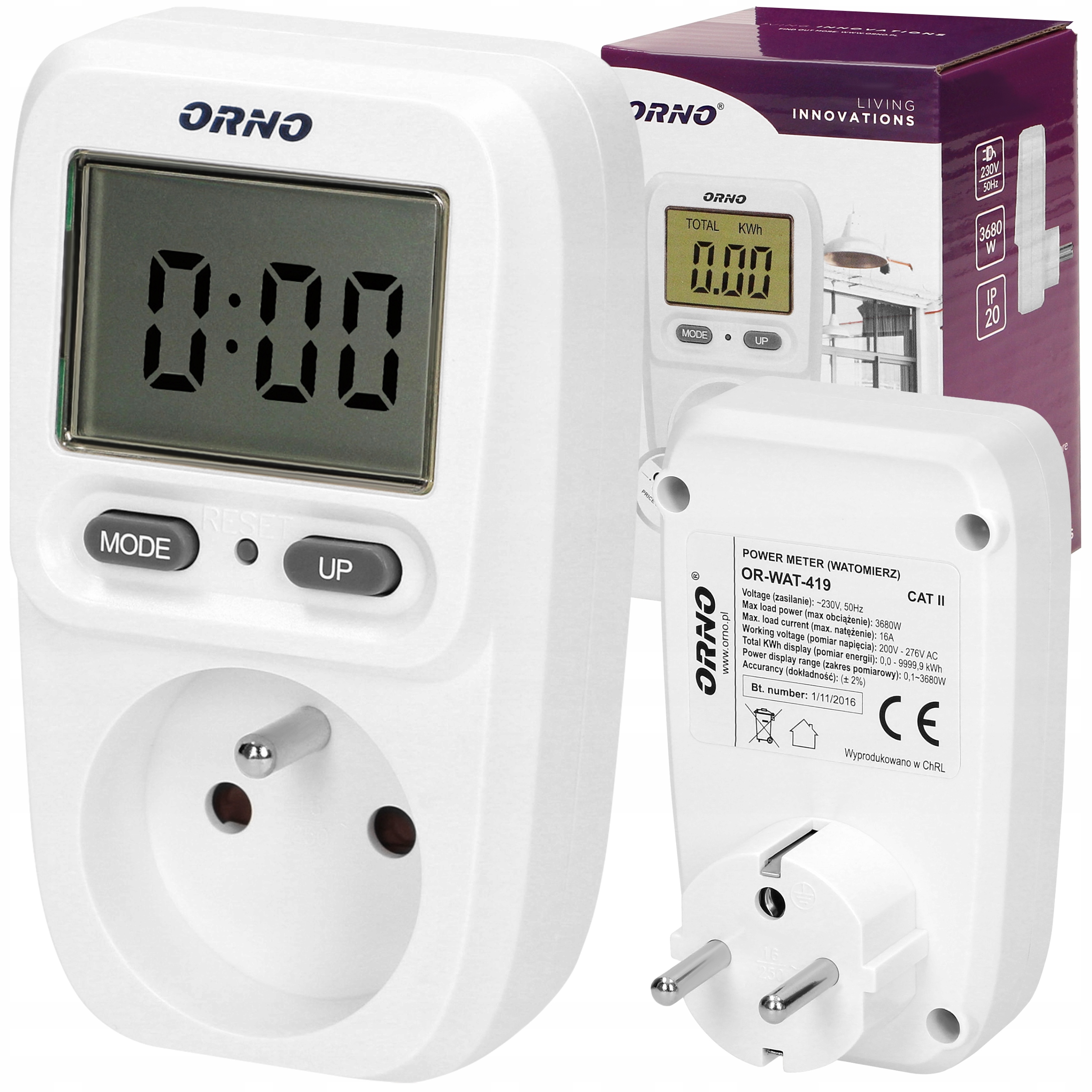 Orno 16 A 3680 W wattmeter